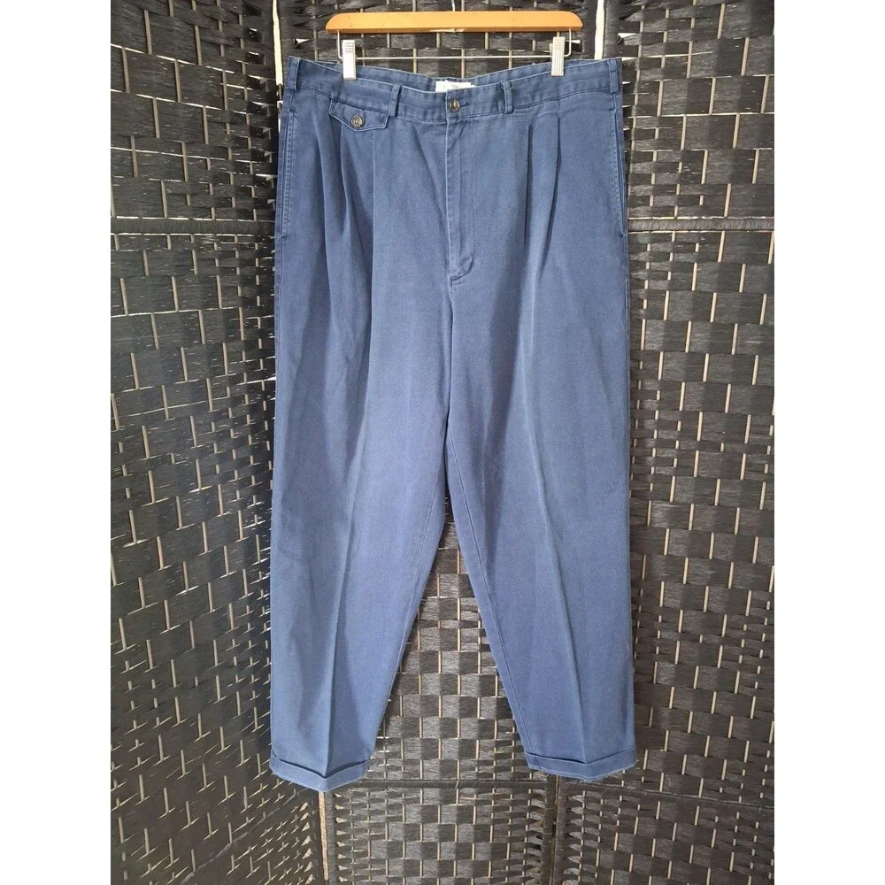 Vintage Banana Republic Safari Travel Pants Mens 38x32 Pleated Navy Blue 90s Y2K